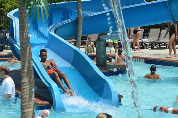 summer camp pool slide